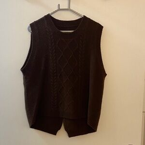 Brown Cable Knit Sleeveless Sweater Vest